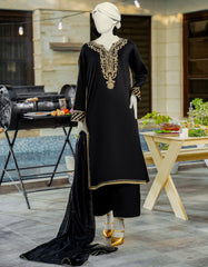 BLACK SILK EMBROIDERED 3PC STITCHED