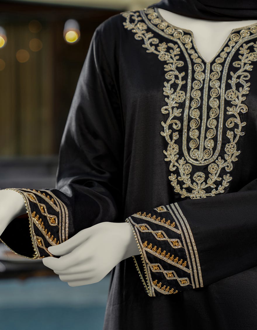 BLACK SILK EMBROIDERED 3PC STITCHED