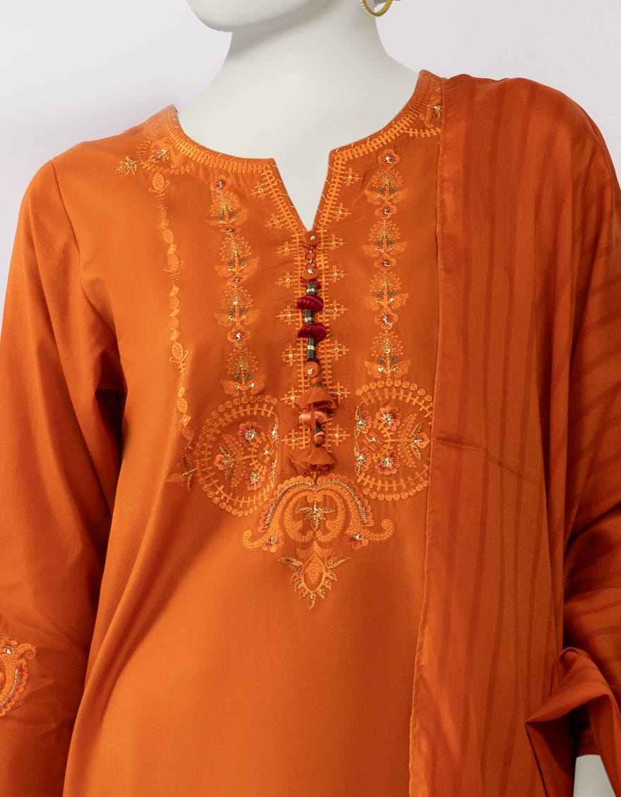 RUST LAWN EMBROIDERED 3PC STITCHED