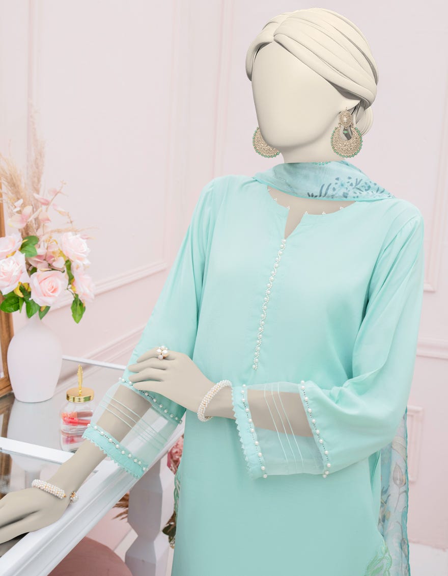 GREEN SILK EMBROIDERED 3PC STITCHED