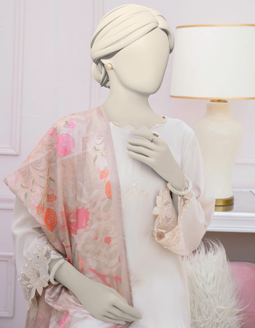 BEIGE SILK EMBROIDERED 3PC STITCHED