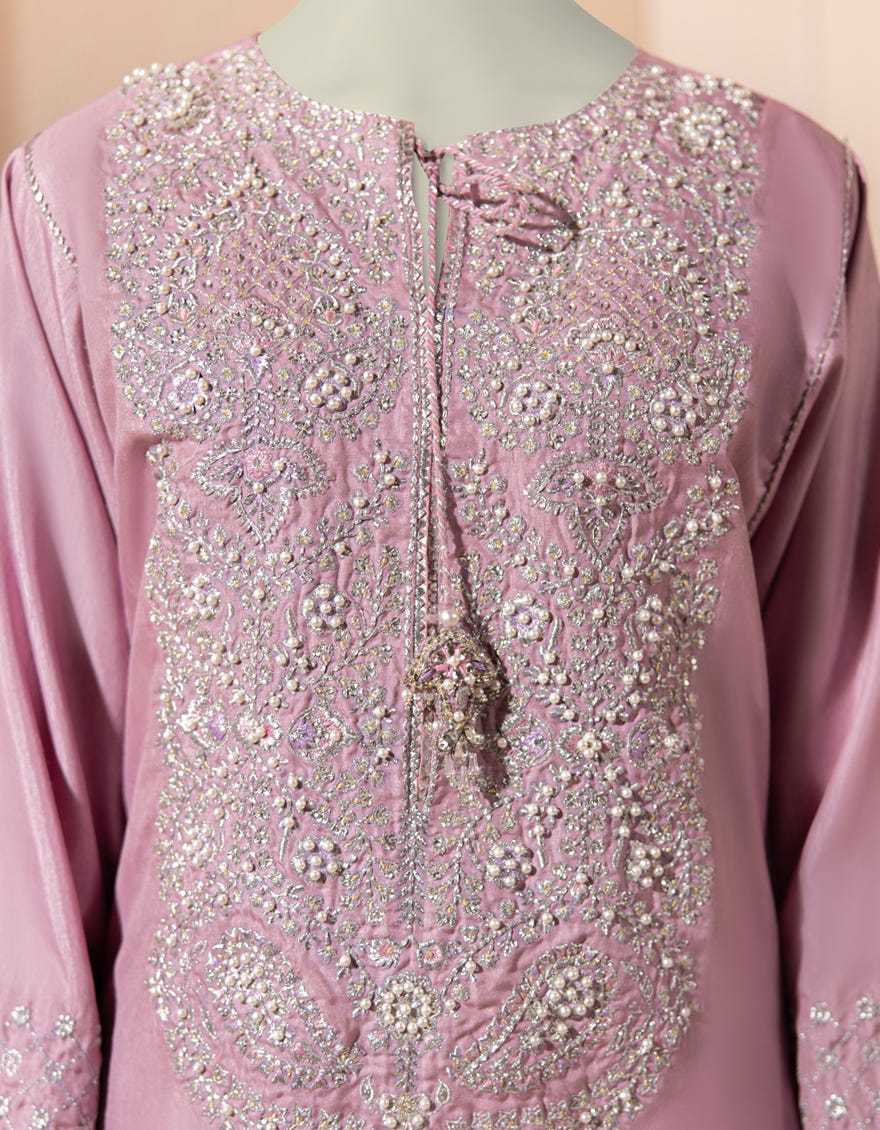 LILAC RAW SILK EMBROIDERED KURTI