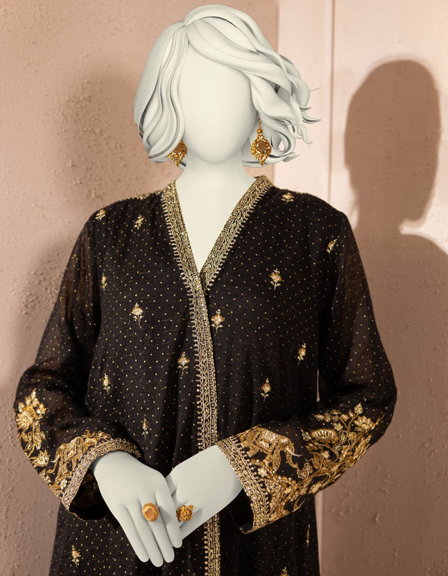 BLACK PAPER COTTON EMBROIDERED KURTI
