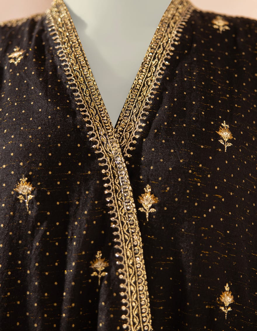 BLACK PAPER COTTON EMBROIDERED KURTI