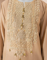BEIGE COTTON NET EMBROIDERED KURTI