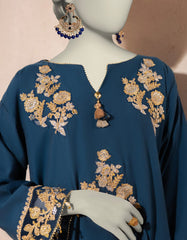 BLUE COTTON NET EMBROIDERED KURTI