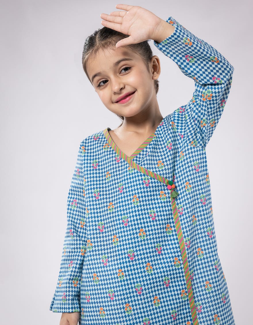 BLUE LAWN PRINTED KURTI