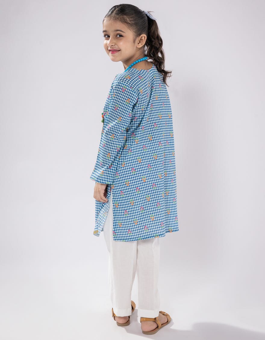 BLUE LAWN PRINTED KURTI