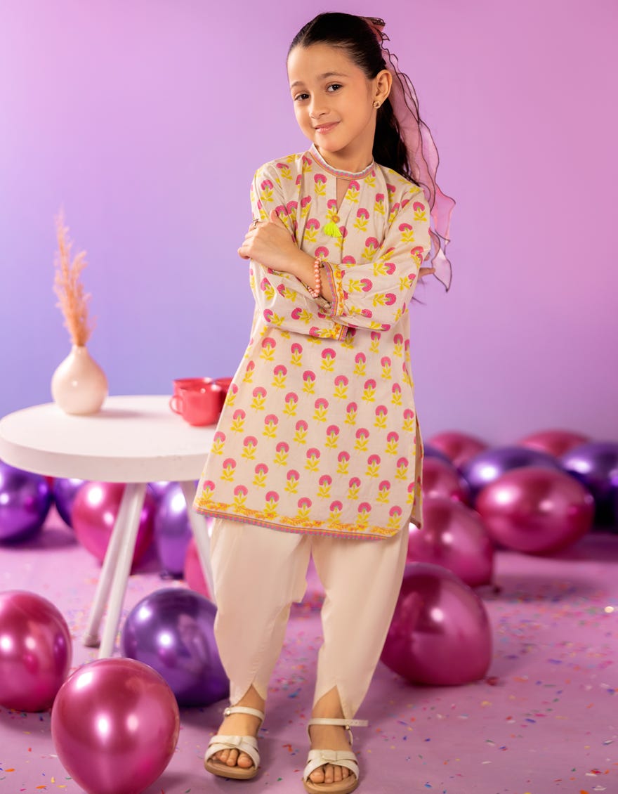 BEIGE LAWN PRINTED KURTI