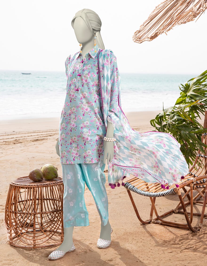 BLUE LAWN PRINTED UNSTITCHED 3PC | JLAWN-S-25-3050
