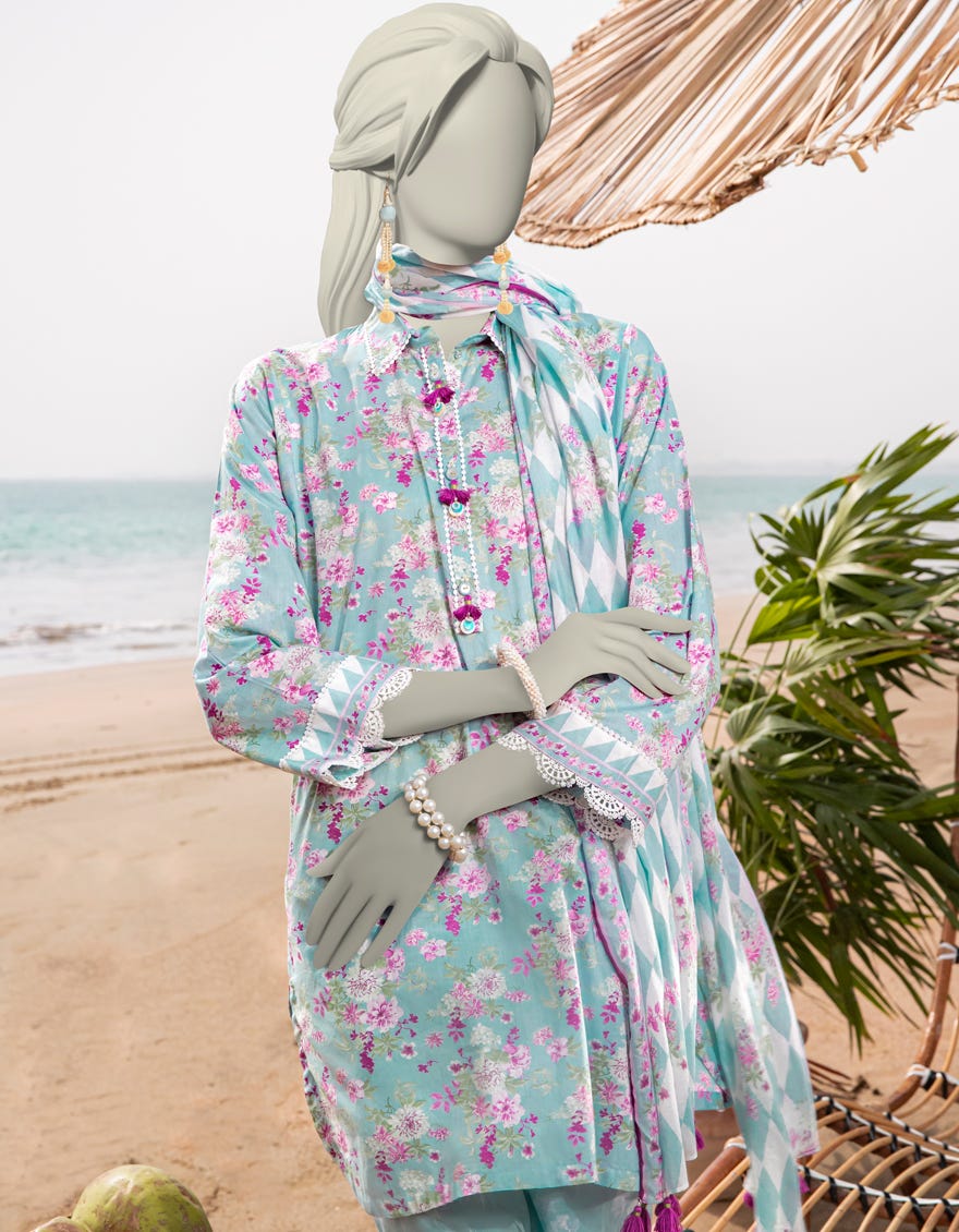 BLUE LAWN PRINTED UNSTITCHED 3PC | JLAWN-S-25-3050