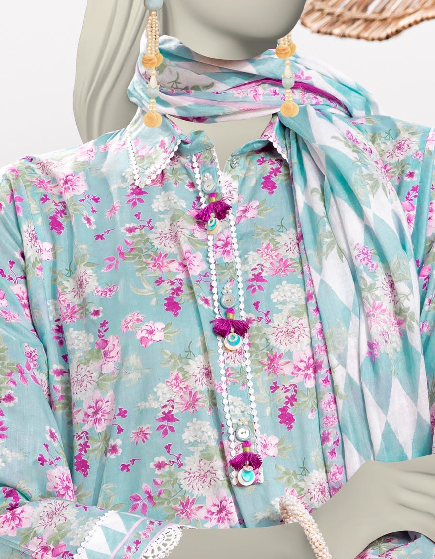 BLUE LAWN PRINTED UNSTITCHED 3PC | JLAWN-S-25-3050