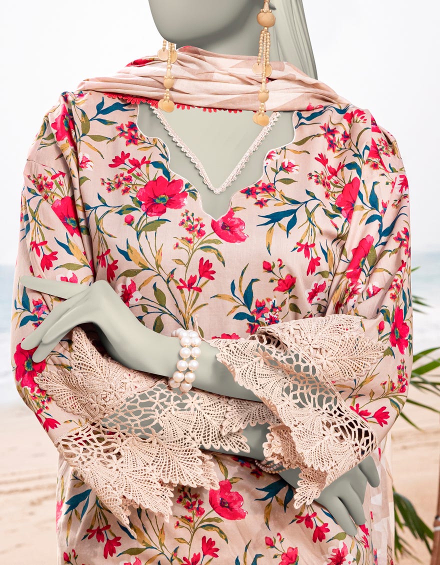 BEIGE LAWN PRINTED UNSTITCHED 3PC | JLAWN-S-25-3052