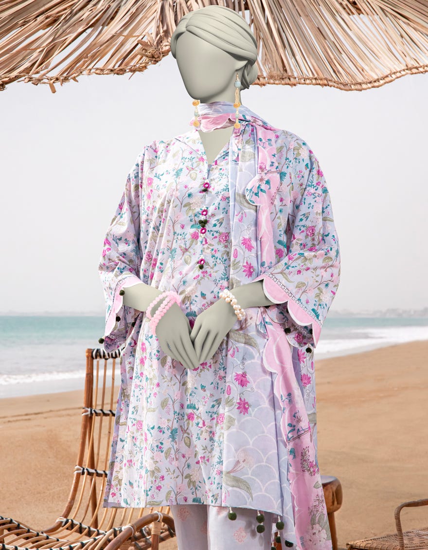 BLUE LAWN PRINTED UNSTITCHED 3PC | JLAWN-S-25-3053