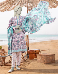 BLUE LAWN PRINTED UNSTITCHED 3PC | JLAWN-S-25-3054