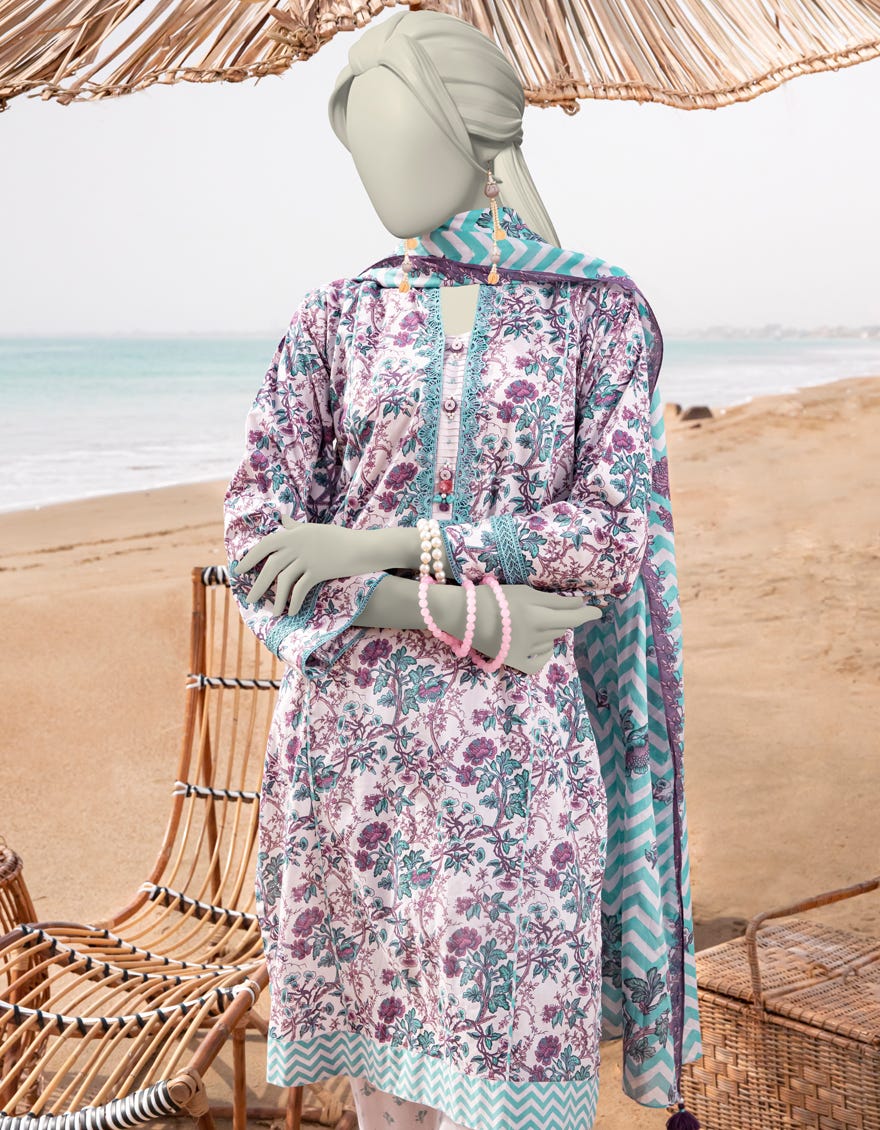 BLUE LAWN PRINTED UNSTITCHED 3PC | JLAWN-S-25-3054