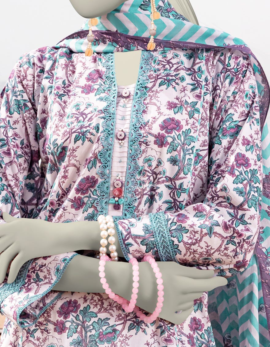 BLUE LAWN PRINTED UNSTITCHED 3PC | JLAWN-S-25-3054