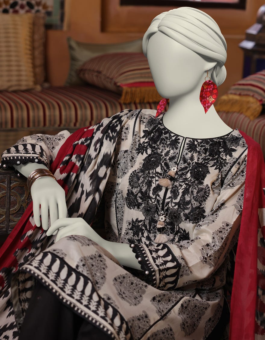 BLACK LAWN EMBROIDERED UNSTITCHED 3PC | JLAWN-S-25-3057