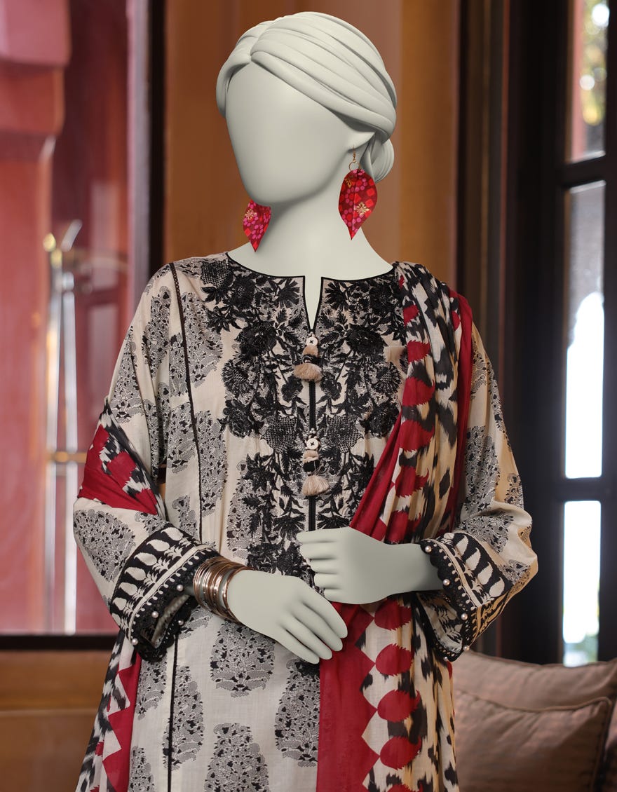 BLACK LAWN EMBROIDERED UNSTITCHED 3PC | JLAWN-S-25-3057