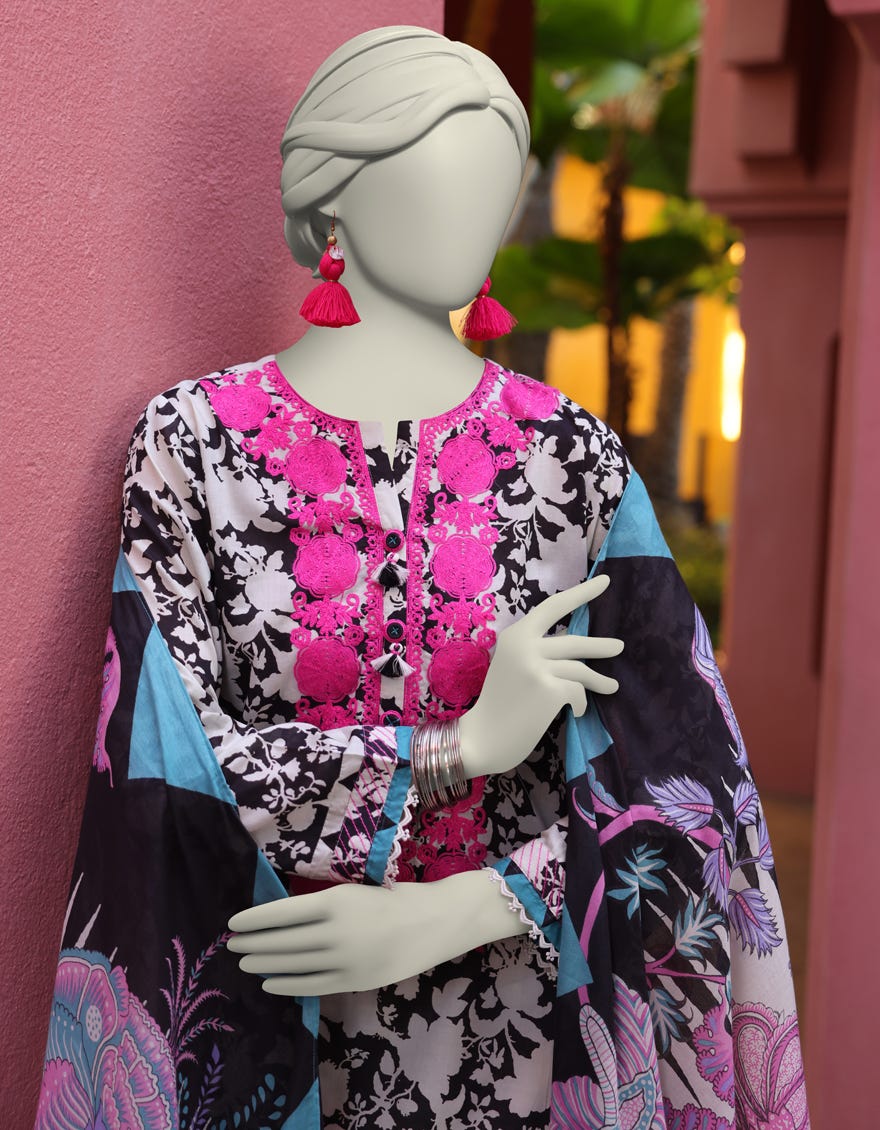 BLACK LAWN EMBROIDERED UNSTITCHED 3PC | JLAWN-S-25-3058
