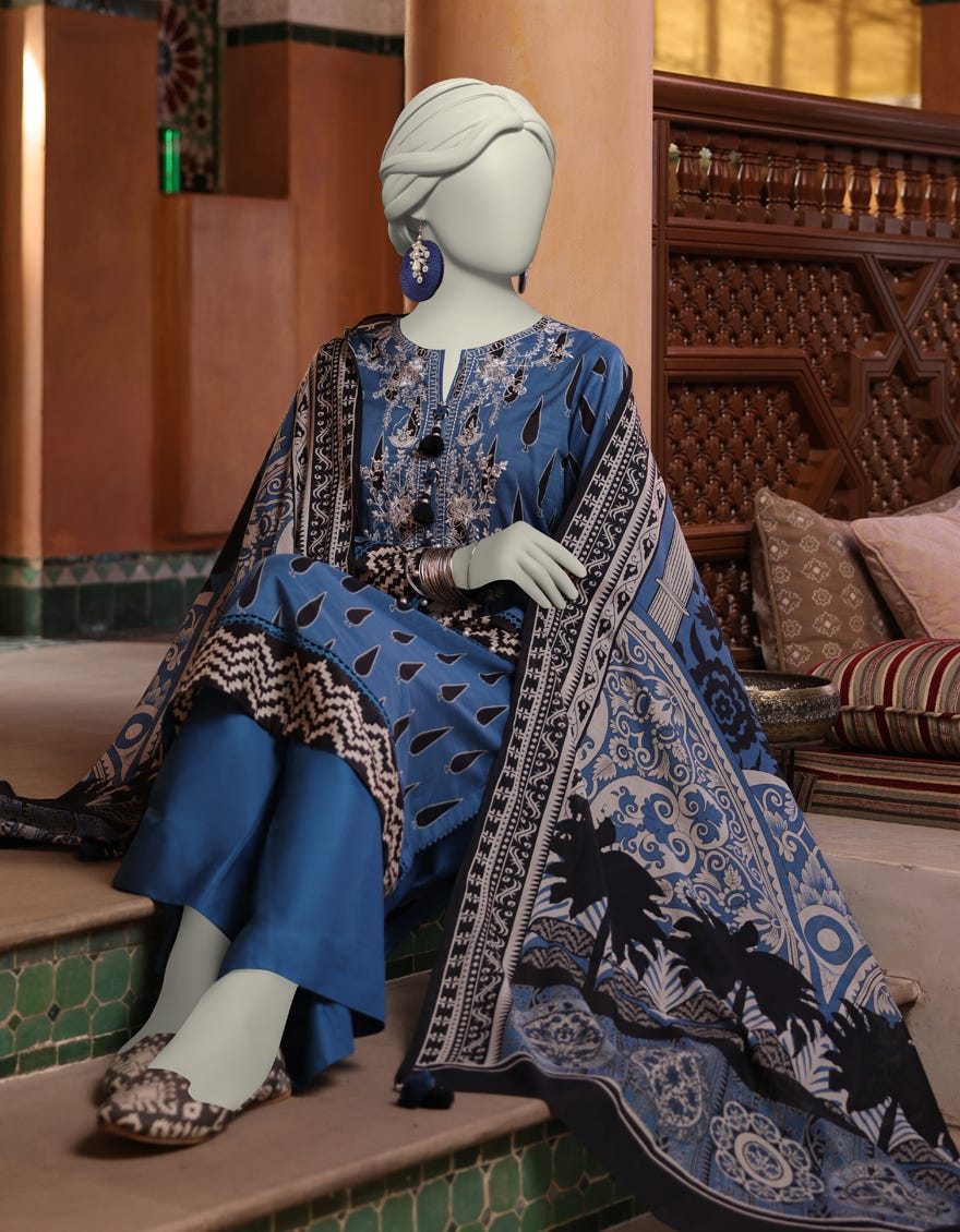 BLUE LAWN EMBROIDERED UNSTITCHED 3PC | JLAWN-S-25-3062