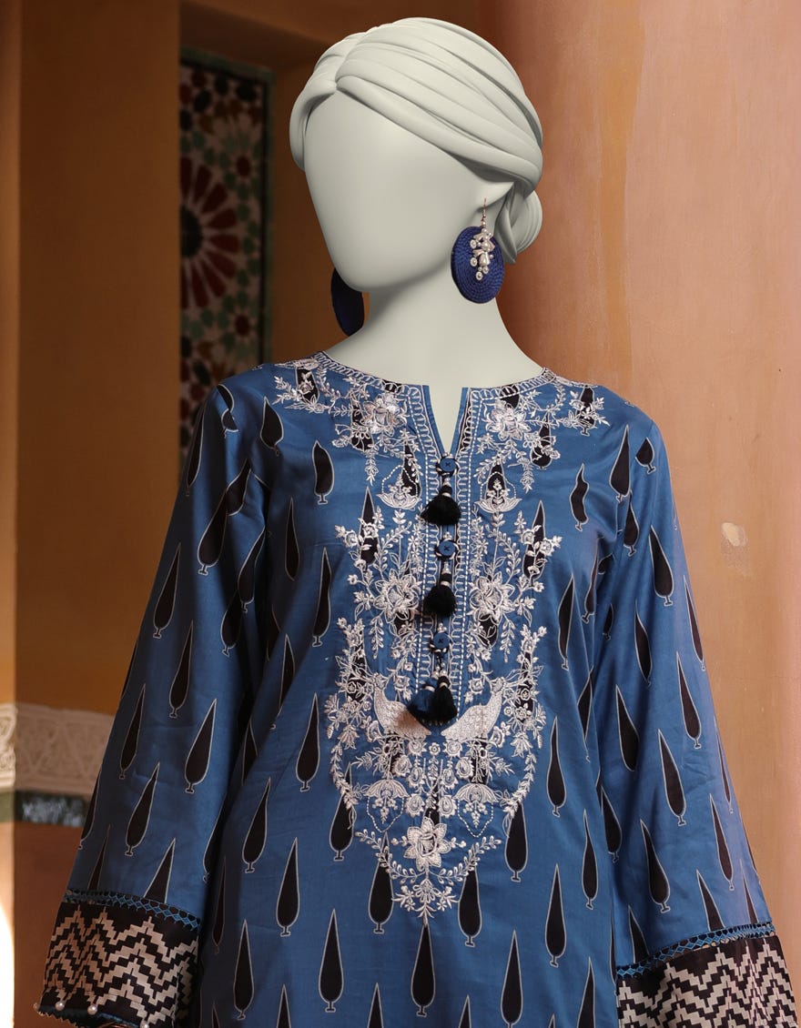BLUE LAWN EMBROIDERED UNSTITCHED 3PC | JLAWN-S-25-3062