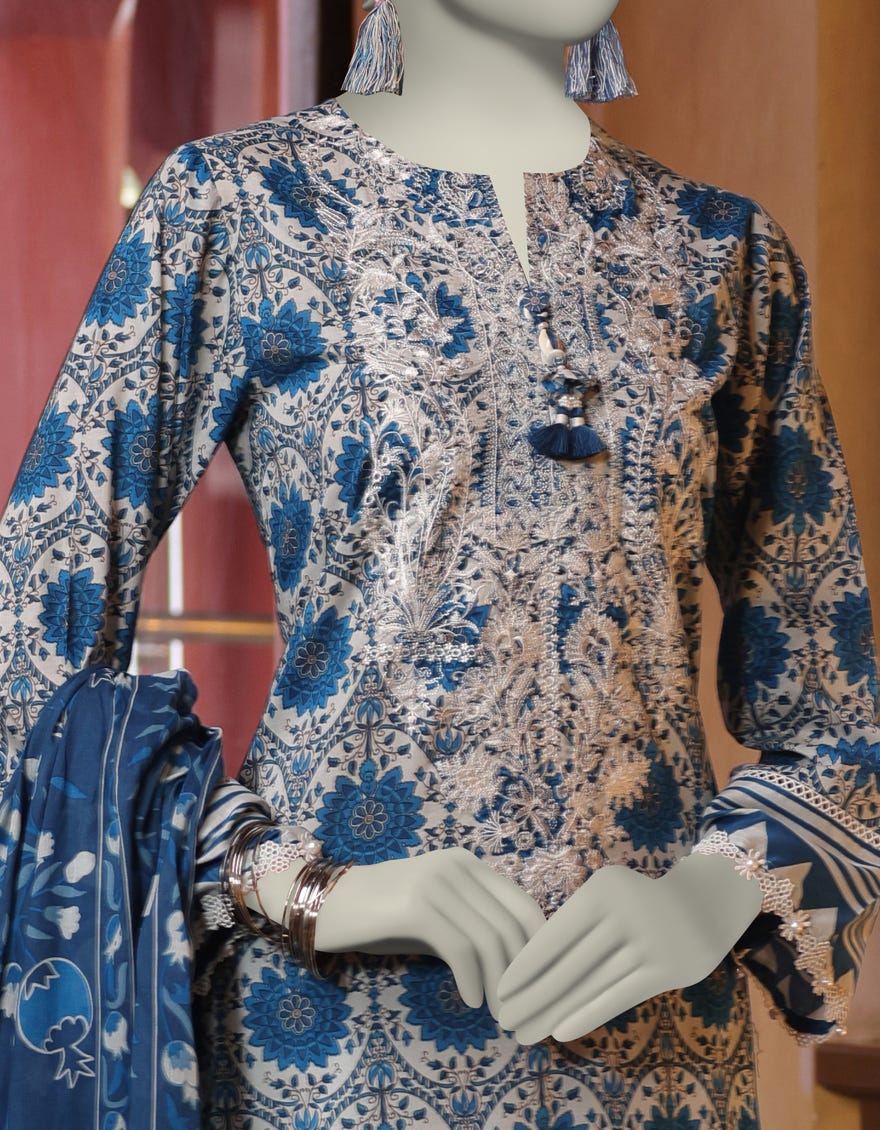 BLUE LAWN EMBROIDERED UNSTITCHED 3PC | JLAWN-S-25-3064