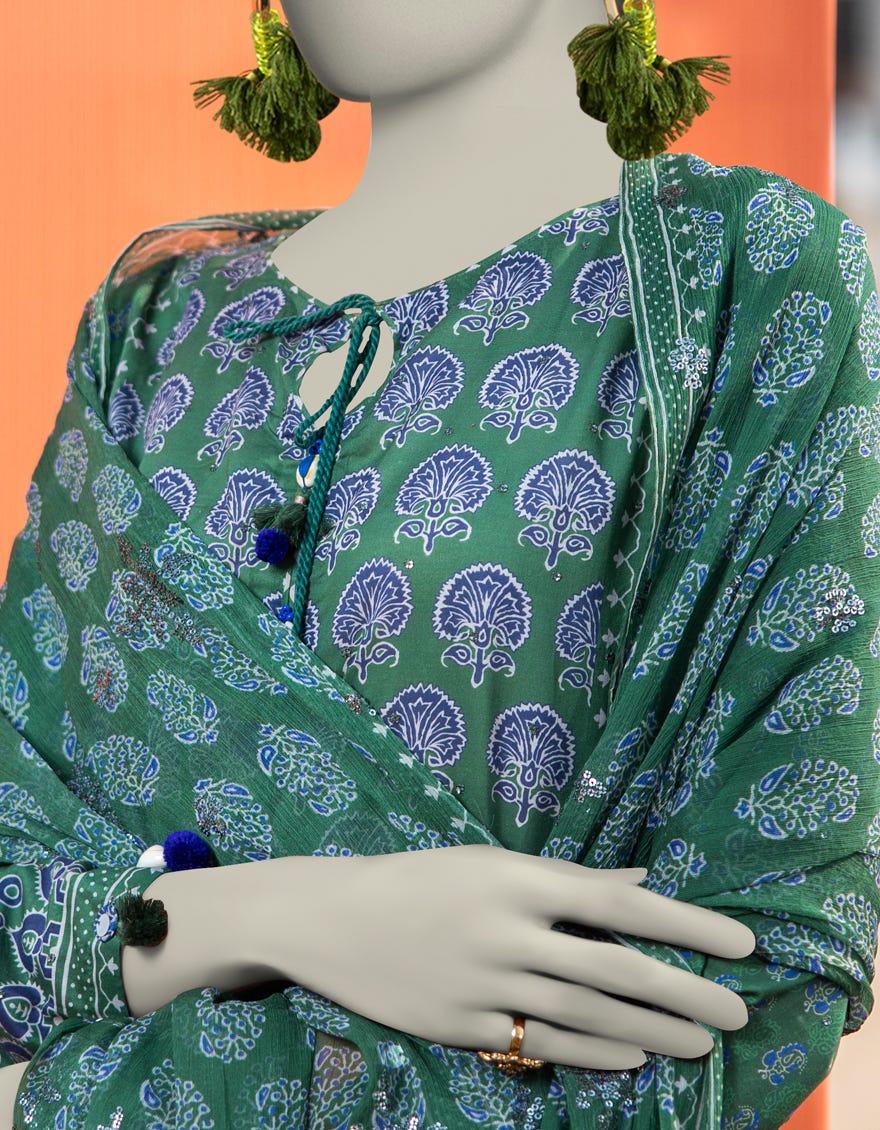 GREEN LAWN EMBROIDERED UNSTITCHED 3PC | JLAWN-S-25-3068