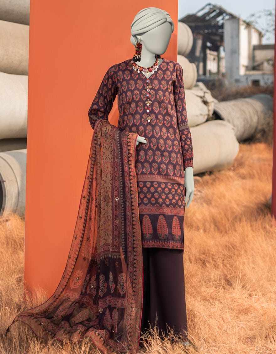 BROWN LAWN EMBROIDERED UNSTITCHED 3PC | JLAWN-S-25-3065