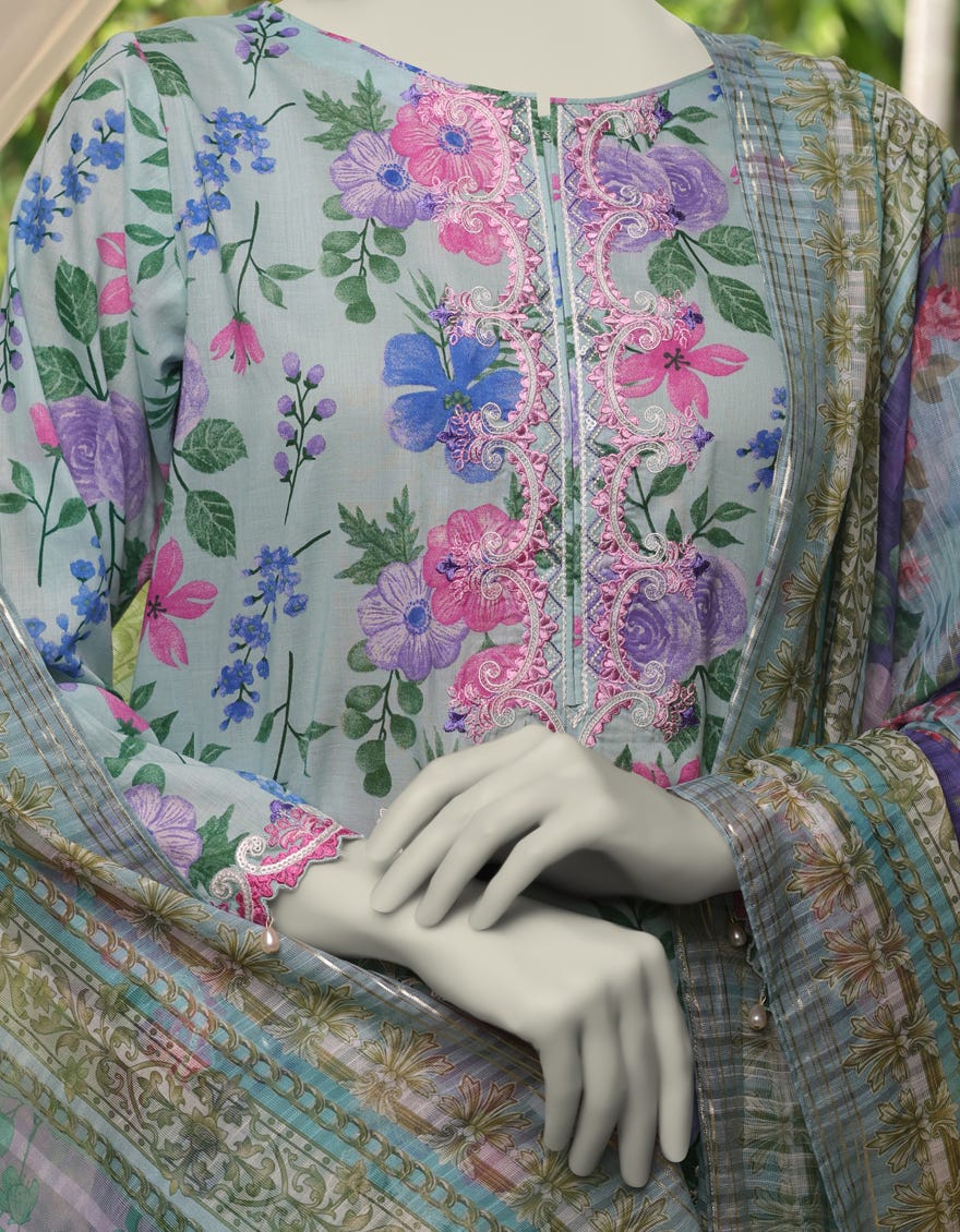 BLUE LAWN EMBROIDERED UNSTITCHED 3PC | JLAWN-S-25-3073