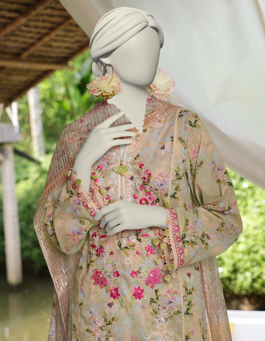 GREEN LAWN EMBROIDERED UNSTITCHED 3PC | JLAWN-S-25-3075