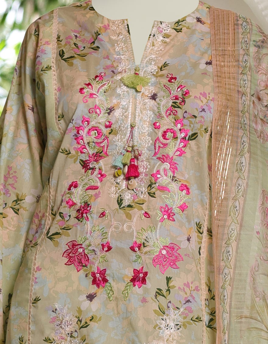 GREEN LAWN EMBROIDERED UNSTITCHED 3PC | JLAWN-S-25-3075