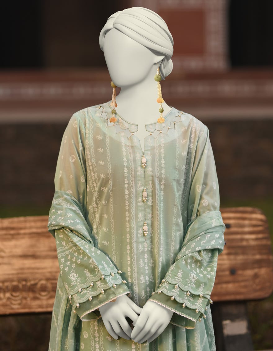 GREEN LAWN PASTE PRINTED UNSTITCHED 3PC | JLAWN-S-25-3095