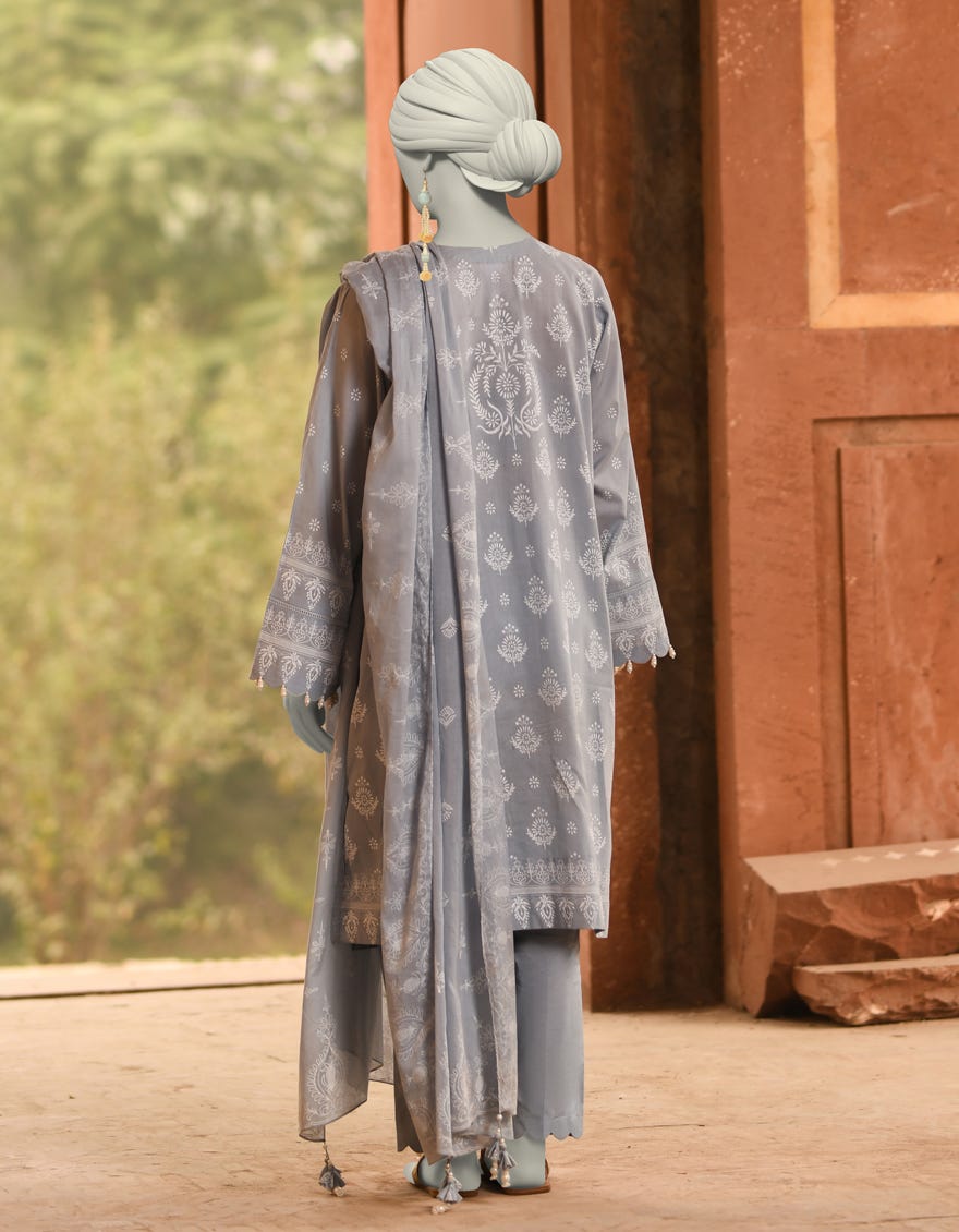 BLUE LAWN PASTE PRINTED UNSTITCHED 3PC | JLAWN-S-25-3098