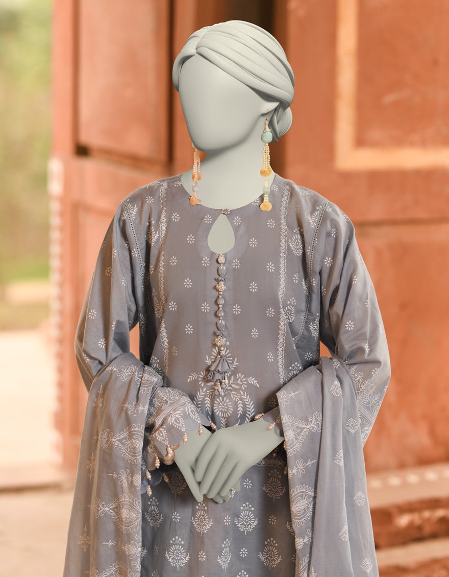 BLUE LAWN PASTE PRINTED UNSTITCHED 3PC | JLAWN-S-25-3098