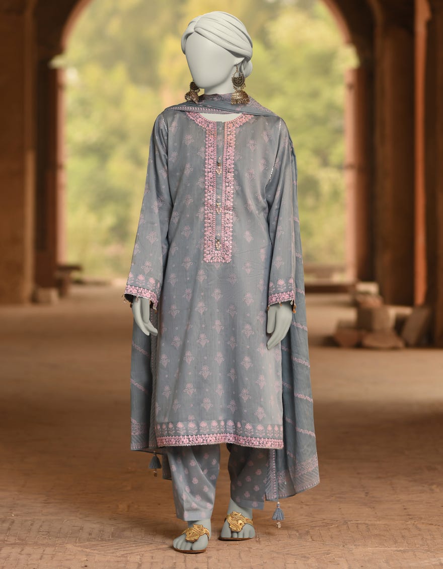 BLUE LAWN EMBROIDERED UNSTITCHED 3PC | JLAWN-S-25-3103