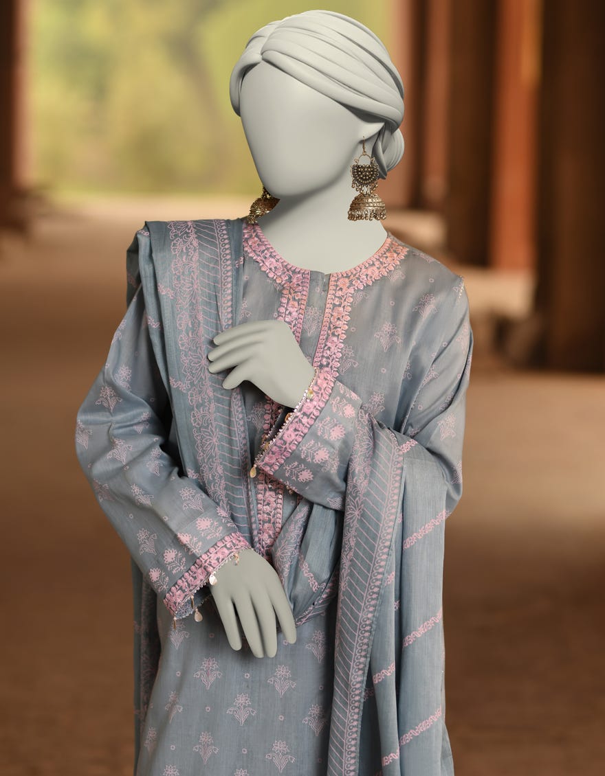 BLUE LAWN EMBROIDERED UNSTITCHED 3PC | JLAWN-S-25-3103