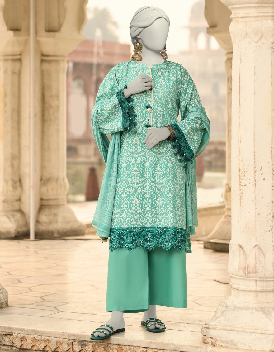 GREEN LAWN EMBROIDERED UNSTITCHED 3PC | JLAWN-S-25-3109