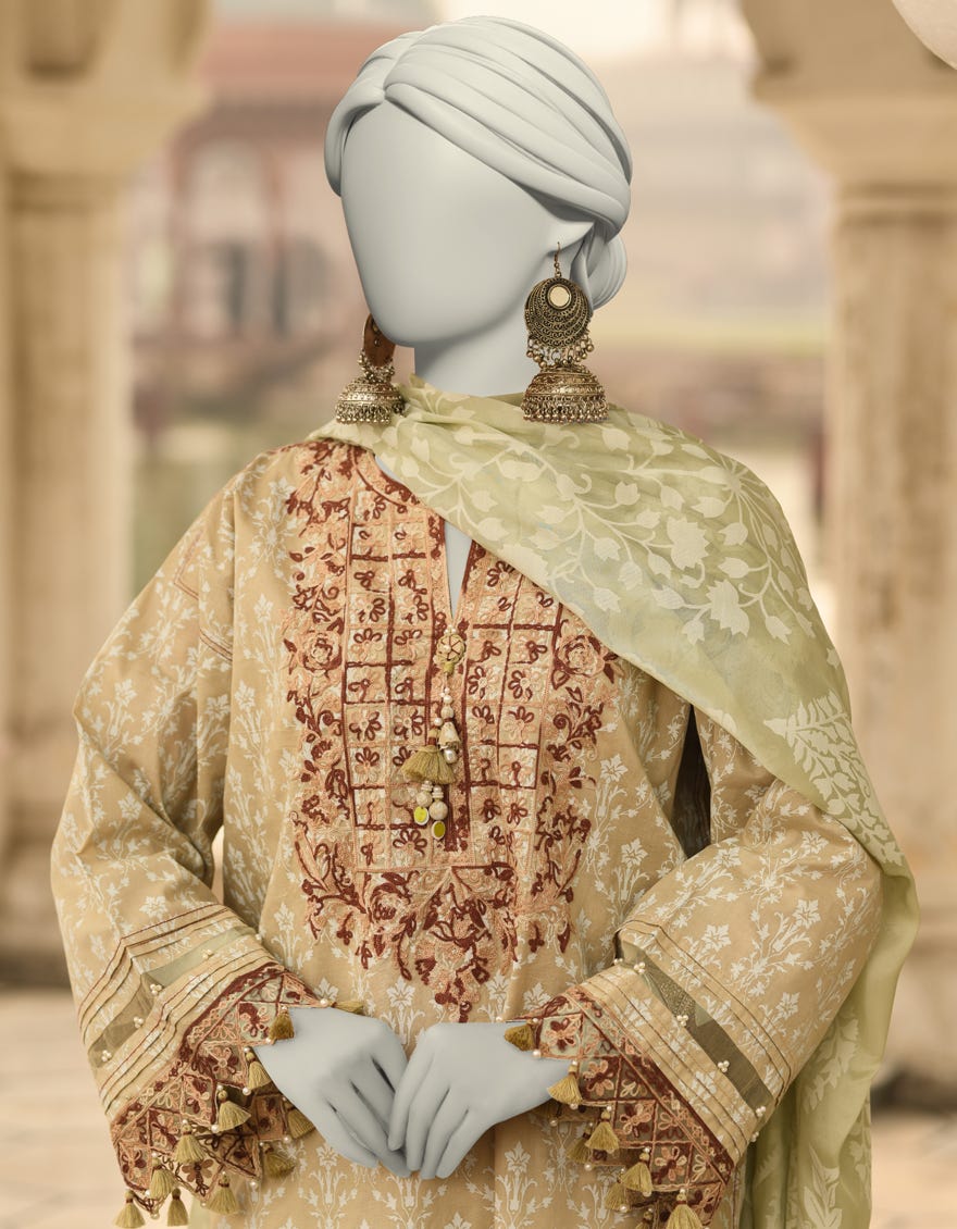 BEIGE LAWN EMBROIDERED UNSTITCHED 3PC | JLAWN-S-25-3112