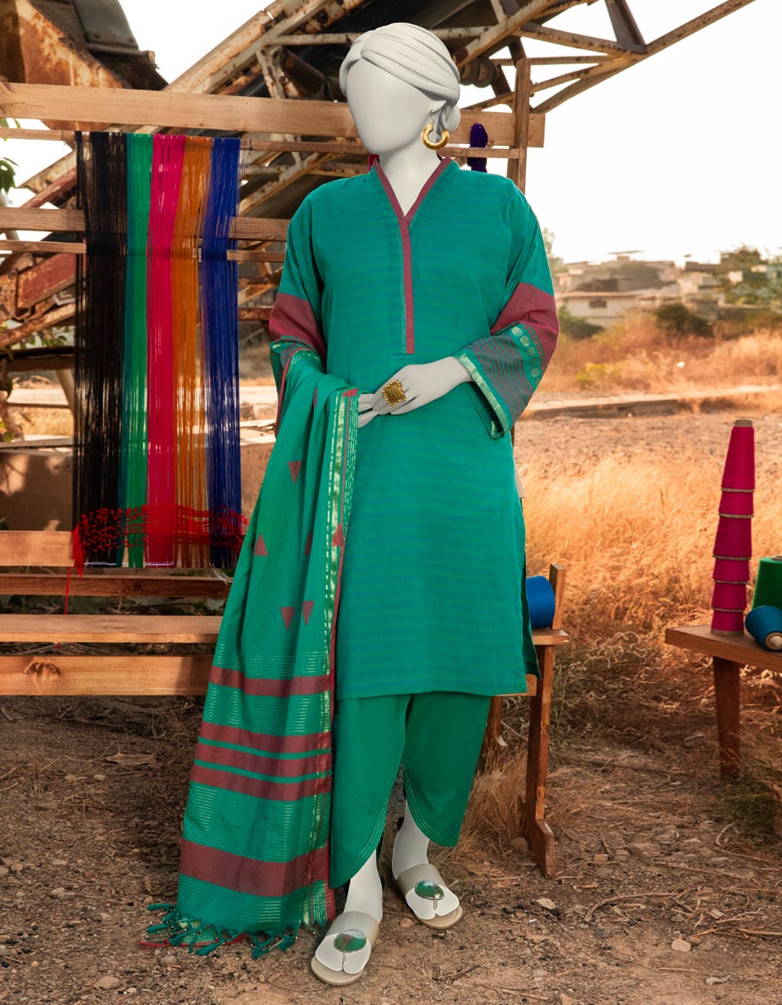 GREEN JACQUARD DYED UNSTITCHED 3PC | JLAWN-S-25-3122