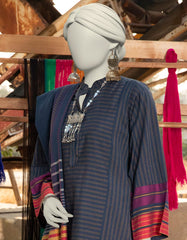 BLUE JACQUARD DYED UNSTITCHED 3PC | JLAWN-S-25-3126