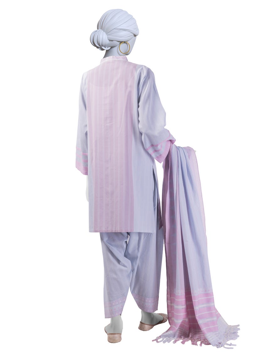BLUE JACQUARD EMBROIDERED UNSTITCHED 3PC | JLAWN-S-25-3129