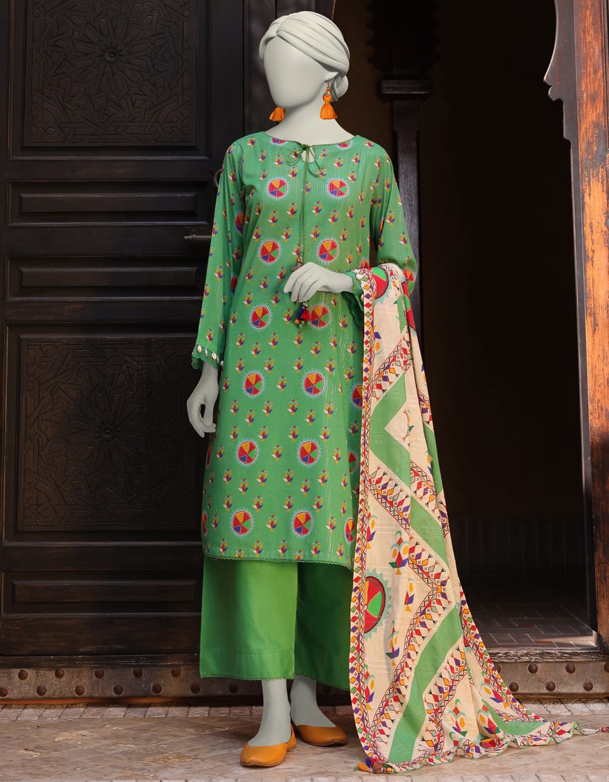 GREEN LAWN PRINTED UNSTITCHED 3PC | JLAWN-S-25-3148