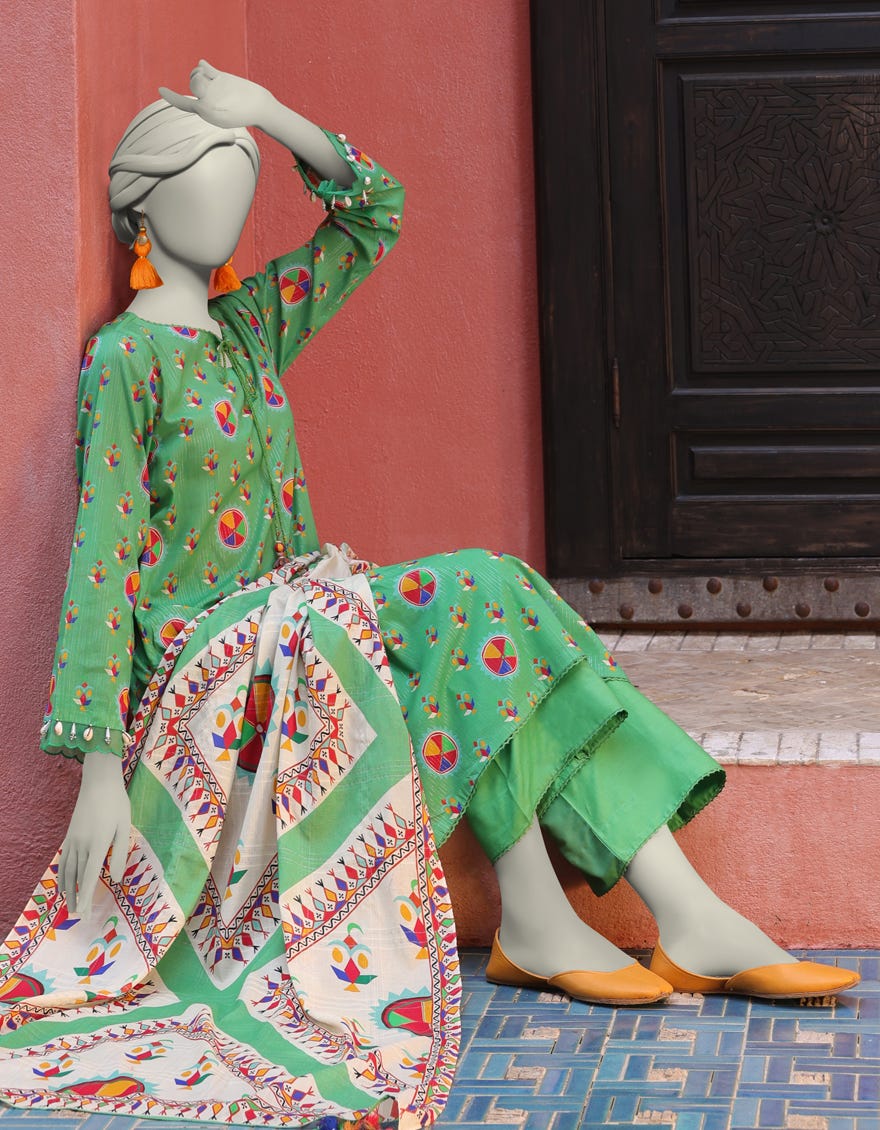 GREEN LAWN PRINTED UNSTITCHED 3PC | JLAWN-S-25-3148