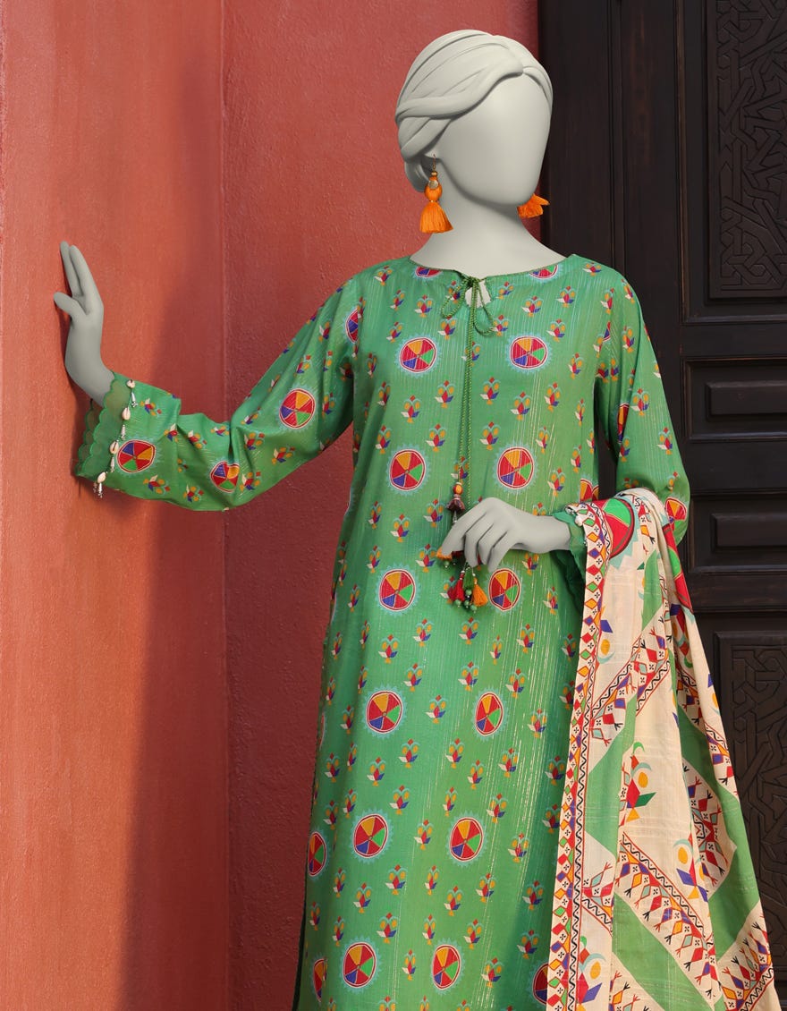 GREEN LAWN PRINTED UNSTITCHED 3PC | JLAWN-S-25-3148