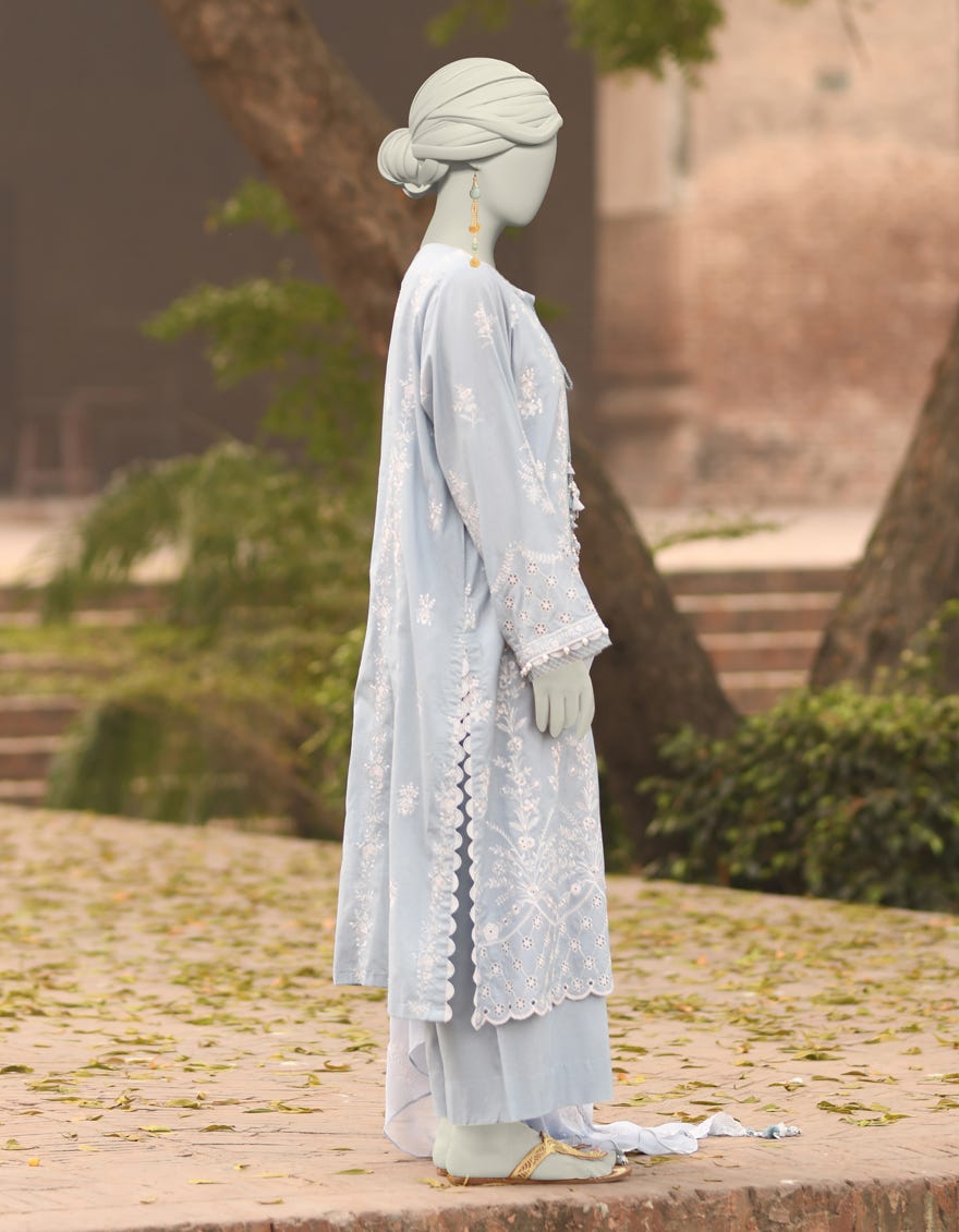 BLUE LAWN SCHIFFLI UNSTITCHED 3PC | JLAWN-S-25-3151