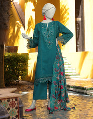GREEN DOBBY EMBROIDERED UNSTITCHED 3PC | JLAWN-S-25-3158