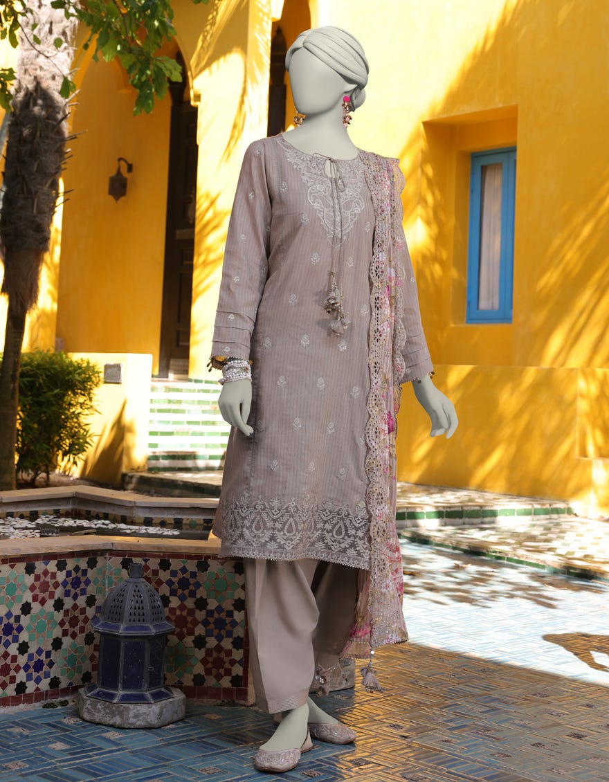 GREY DOBBY EMBROIDERED UNSTITCHED 3PC | JLAWN-S-25-3159