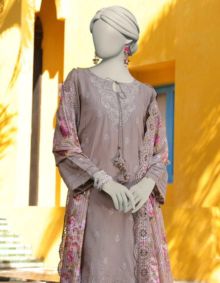 GREY DOBBY EMBROIDERED UNSTITCHED 3PC | JLAWN-S-25-3159