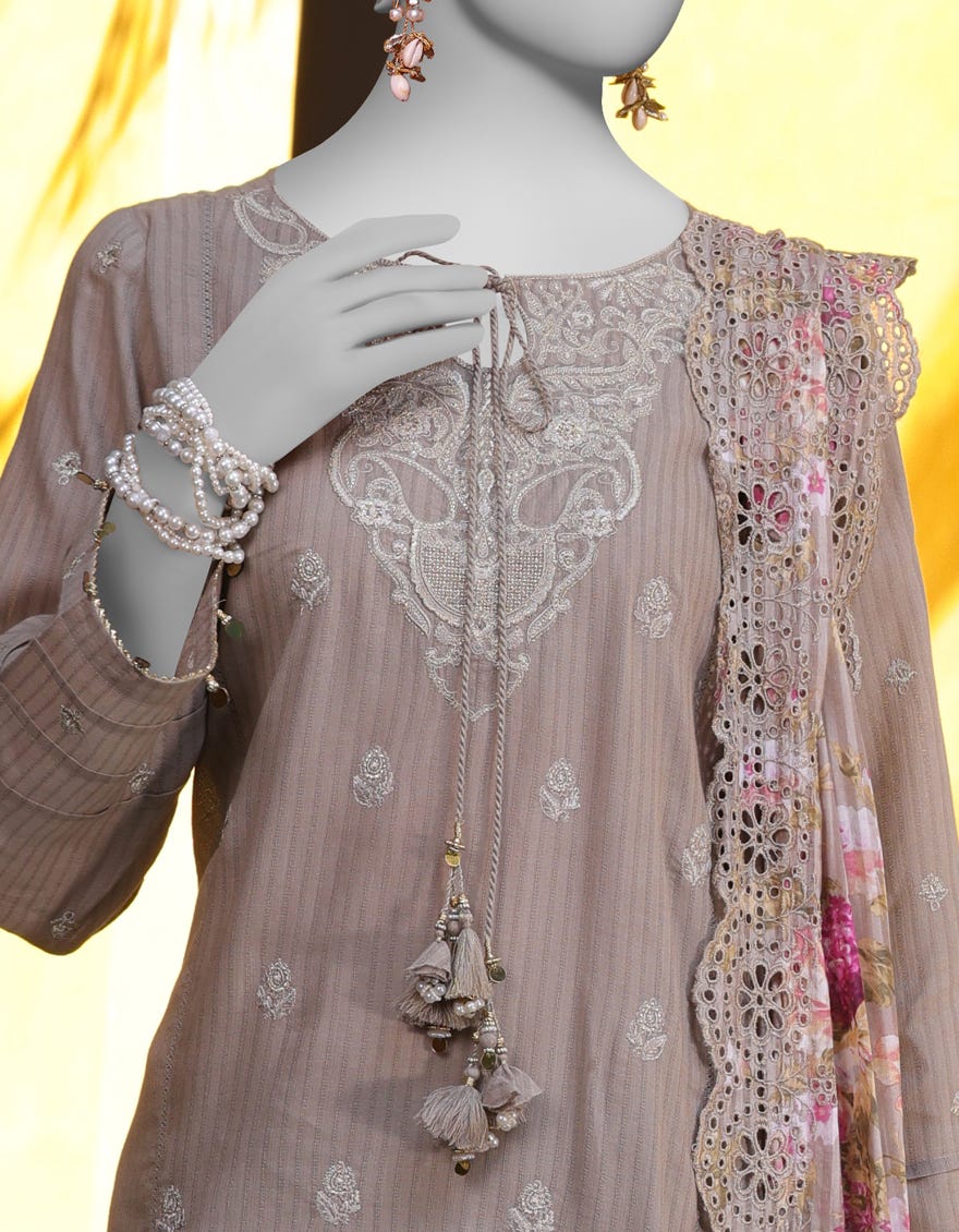 GREY DOBBY EMBROIDERED UNSTITCHED 3PC | JLAWN-S-25-3159